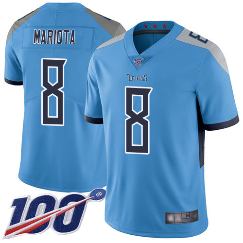 Tennessee Titans Limited Light Blue Men Marcus Mariota Alternate Jersey NFL Football 8 100th Season Vapor Untouchable
